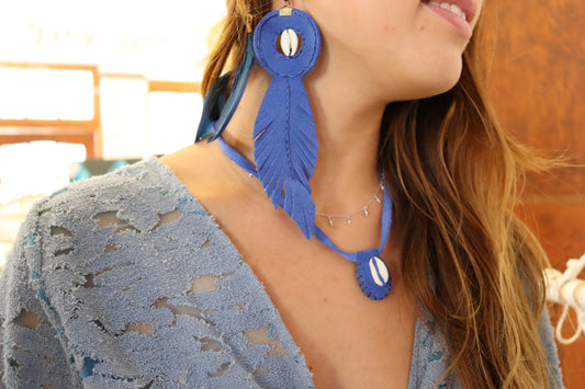 Blue suede earring and necklace set