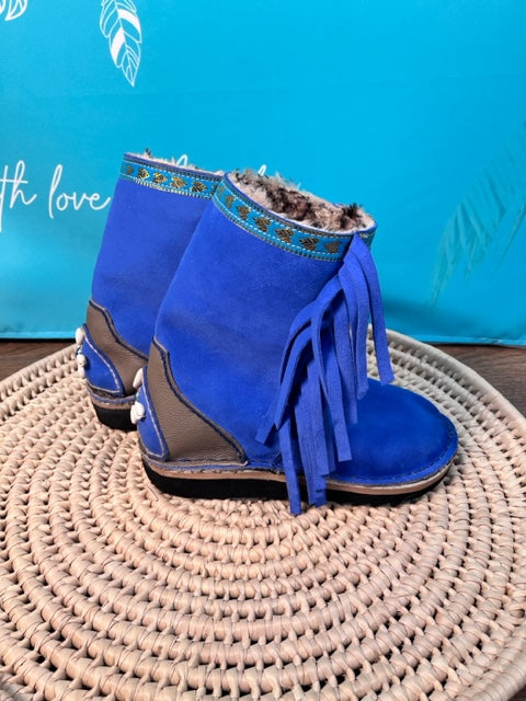 Electric Blue Suede Boho Winter boots