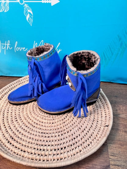 Electric Blue Suede Boho Winter boots