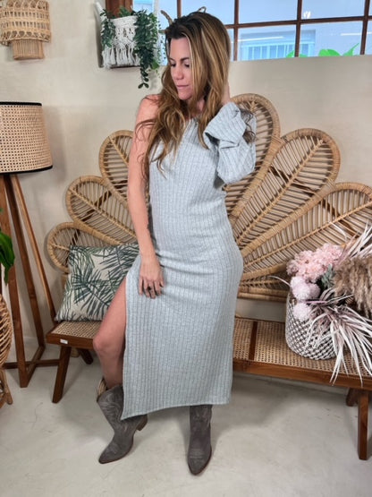 Grey rib one shoulder dress