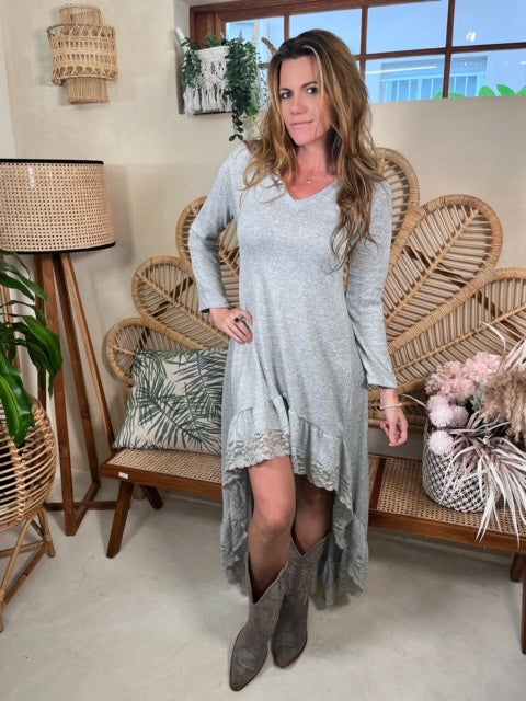 Grey Spanish style Dress with lace detail