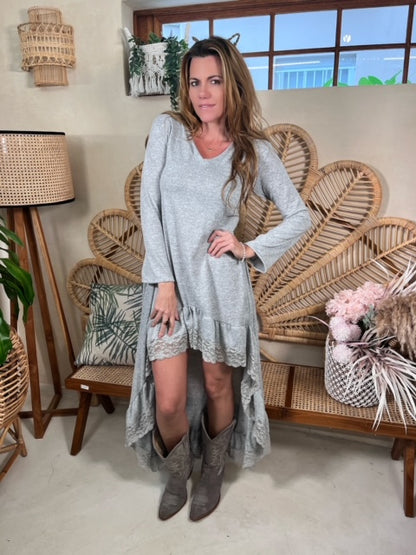 Grey Spanish style Dress with lace detail