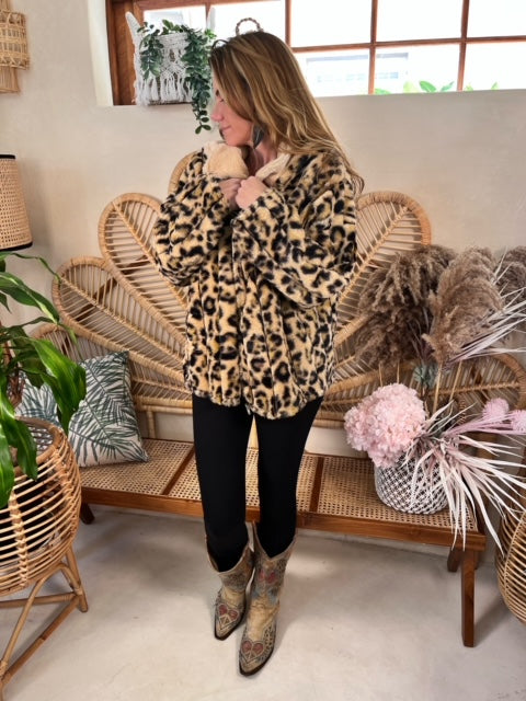 Animal print faux fur winter jacket