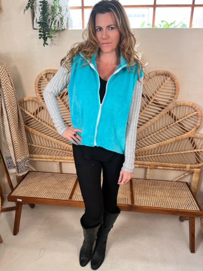 Turquoise and Grey track top with sequin detail