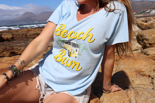 Blue Beach bum tee with yellow print