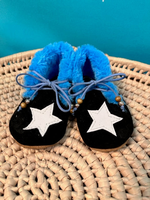 Black and Blue Star leather baby shoes