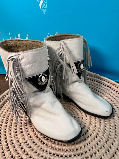 White Leather Boho Boots
