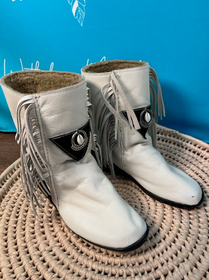 White Leather Boho Boots