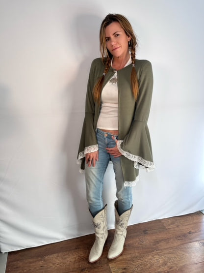 Olive Green flared sleeve cardigan