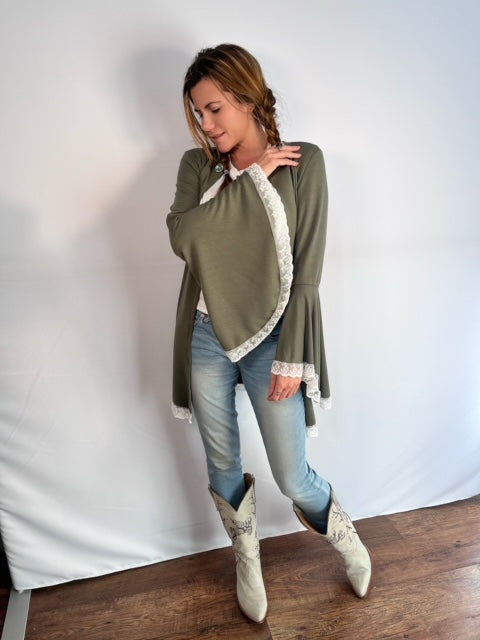 Olive Green flared sleeve cardigan