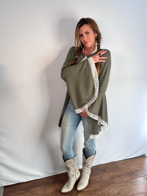 Olive Green flared sleeve cardigan