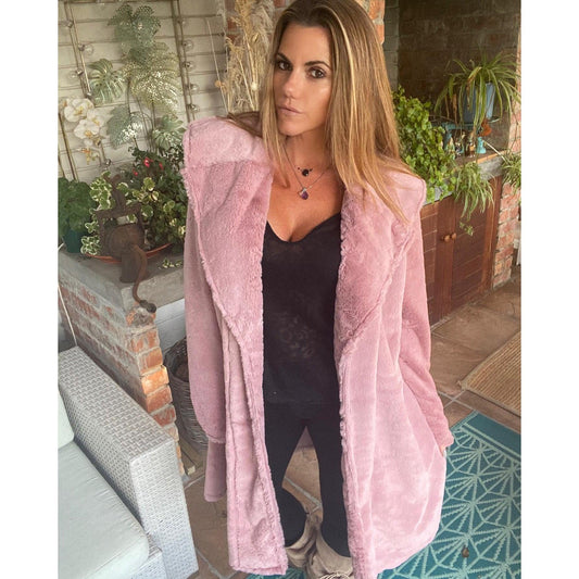 Dusty Pink faux Fur Swing Coat - Bohoboutique